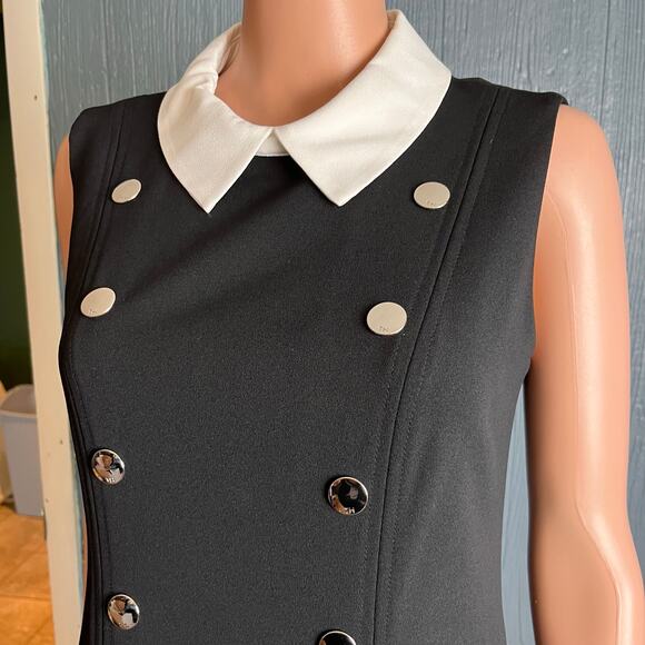 Tommy Hilfiger Sleeveless Contrast Collar Silver Buttons Fit & Flare Dress 12 - Picture 2 of 6